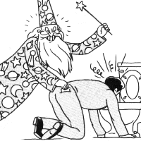 Wizard picks mark's wallet while he's puking in the can...